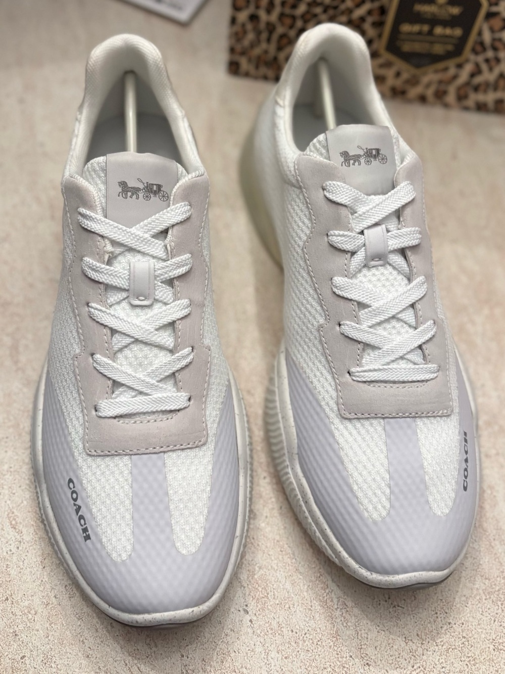 Coach Men's White and Light Gray Mesh Sneakers